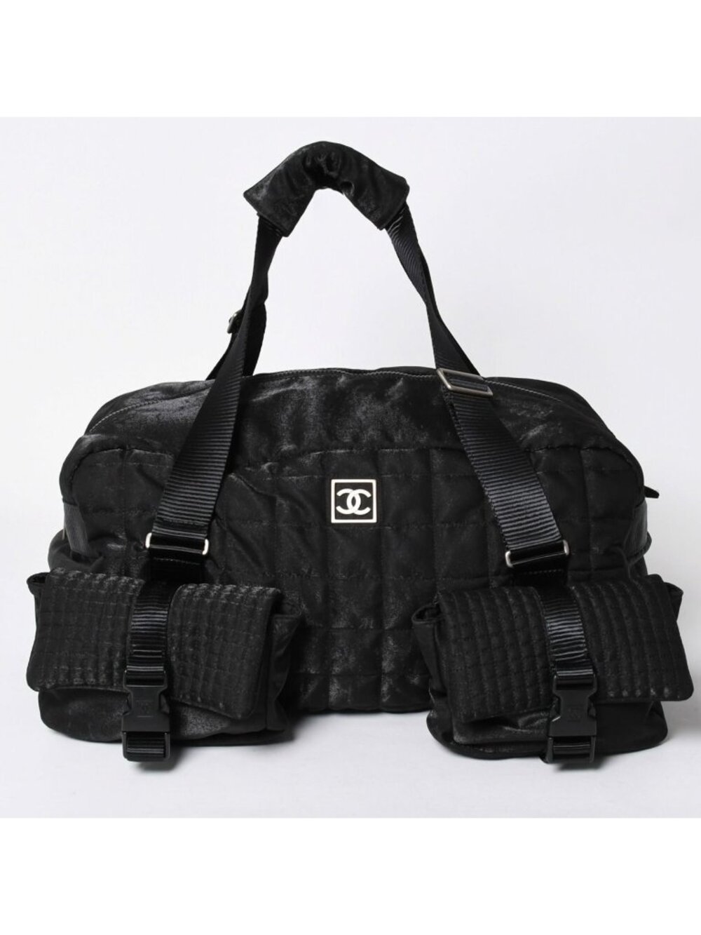 Chanel Sports Line Boston Bag Quilted Black Silver